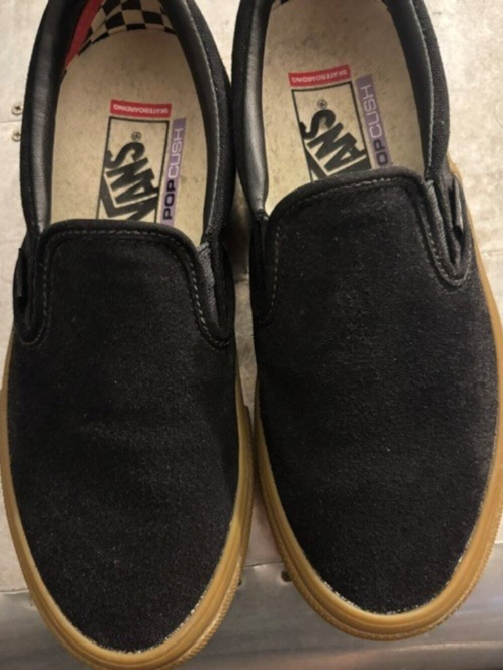 Navy Suede Van Slip Ons